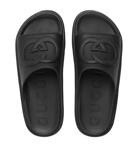 Mens Gucci black Interlocking G Slides .